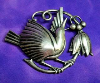 Vintage Art Deco Sterling Silver Stylized Bird Pin Brooch,  Danish Modern