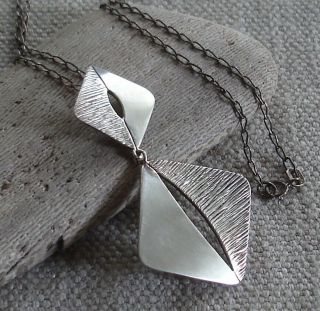 Vintage Mexican Sterling Silver Modernist Mid - Century Pendant Necklace Mexico