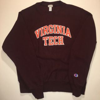Vtg Champion Reverse Weave Virginia Tech Red Crewneck Sweatshirt Small S