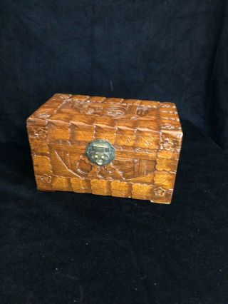 Vintage Chinese Hand Carved Camphor Wood Box 10 X 6 X 5 1/2