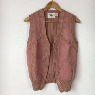 Vintage Tami Womens Size Medium Pink Leather Ribbed Knit Vest