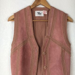 Vintage Tami Womens Size Medium Pink Leather Ribbed Knit Vest 2