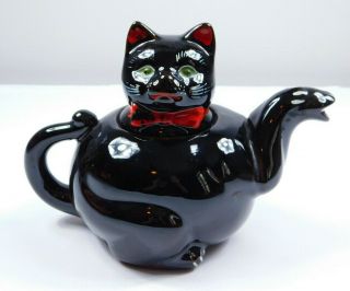 Vintage 50’s Teapot Shafford Redware Black Cat Tea Pot Japan Halloween