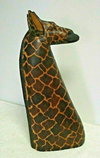 Vtg Wooden Giraffe Hand Carved Figurine Statue African Art Sculpture Bust Safari