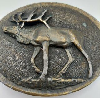 Vtg Wyoming Studios Art Brass Belt Buckle Raised Elk Made In Jackson Hole