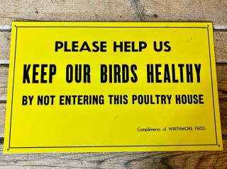 Vintage 1990s Wirthmore Feeds Chicken Birds Poultry House Metal Farm Barn Sign.