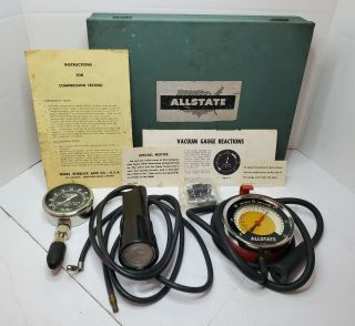 1956 Vintage Sears Allstate Gauges Engine Vacuum Fuel Pump & Compression Tester