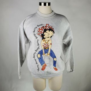 90s Hanes Betty Boop Crewneck Glitter Womens Medium Vintage Sweatshirt