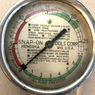 Vintage Vacuum Fuel Pump Gauge Snap On Tools Steam Punk