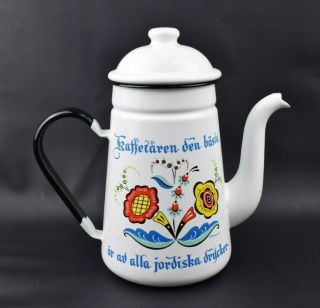 Vintage Berggren Porcelain Enamelware Coffee Pot With Lid Swedish Floral Design