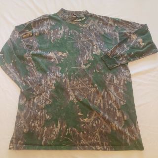 Vtg Mossy Oak Brand Shadow Leaf Mock Neck Logo Long Sleeve Shirt 2x Xxl