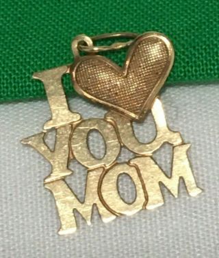 Vintage 14k Solid Yellow Gold I Love You Mom Pendant Charm Signed 0.  32 Grams