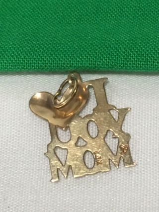 Vintage 14K Solid Yellow Gold I LOVE YOU MOM PENDANT CHARM SIGNED 0.  32 GRAMS 2