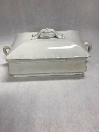 Vintage John Maddock Sons Royal Vitreous Covered Serving Dish White 2 Piece