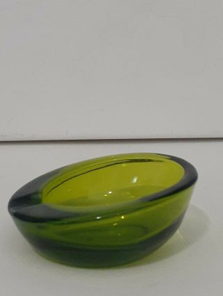 Vintage Green Thick Heavy Glass Round Ball Orb Ashtray