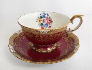 Vintage Crown Staffordshire Fine Bone China Cup And Saucer In Red And Gold
