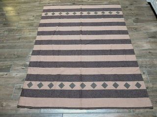 Vintage Wool Blend Blanket Twin Coverlet Brown Diamond Stripe 56 " X 68 "