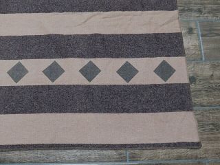 Vintage Wool Blend Blanket Twin Coverlet Brown Diamond Stripe 56 