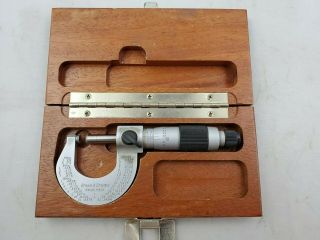 Vintage Brown & Sharpe Swiss Made No.  1 Outside Micrometer In Wood Case 0 - 1 "