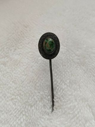 Victorian Sterling Silver Green Stone Stick Pin