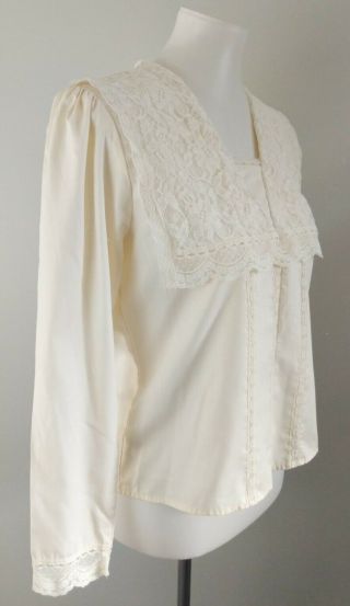 Vtg Gunne Sax Blouse Ivory Cotton Lace Sailor Collar Edwardian Prairie Cottage