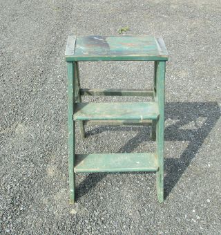 Vintage Rustic Shabby Painted Wood Step Ladder Farmhouse Plant Stand 23 "