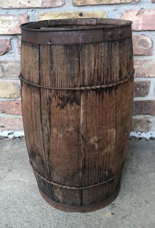 Primitive Vintage Wood Nail Keg Barrel Rustic Weathered Farm Country Chic