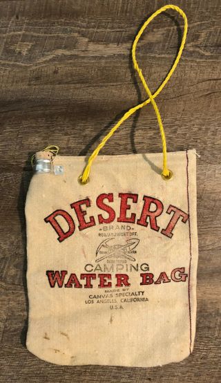 Vintage Desert Brand Camping Canvas Water Bag Tote Usa