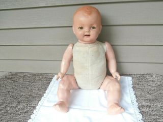 Antique Composition/cloth Body - Hug Me A Kiddie Pal Dolly Tin Eyes 22” - Chubby