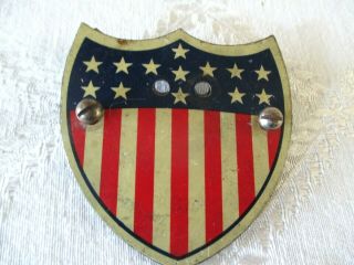 Vintage Metal U.  S.  Flag - Shield - Emblem - Flag Pole Holder - 2 - Pc - 2.  5 " - M/cycle Bike