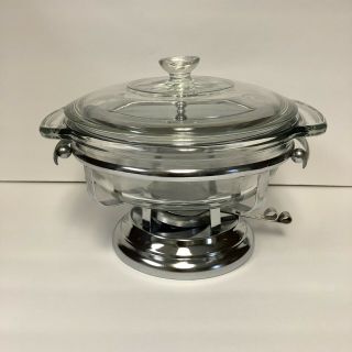 Vintage Anchor Hocking Bowl & Chafing Dish Buffet Food Warmer Set Lids Stainless