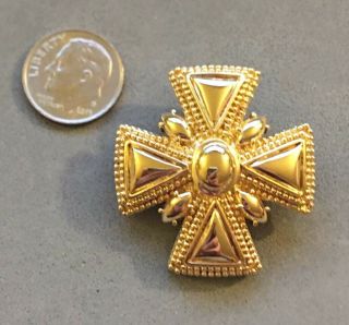 Vintage Rare St.  John Gold Tone Maltese Cross Pin Brooch Sj Logo On Back