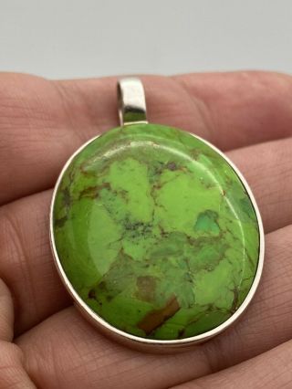 Vintage Barse Sterling Silver 925 Green Turquoise Pendant For Necklace