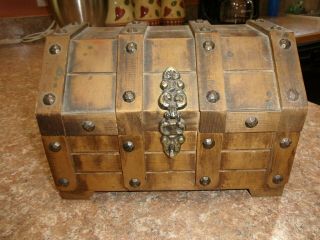 Vintage Large Wooden Treasure Chest Jewelry Box Made In Japan