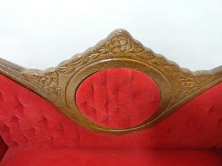 Vintage Doll Victorian Settee Couch Sofa Red Velvet 15 