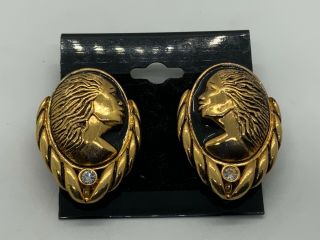 Vintage Coreen Simpson Made For Avon Goldtone Cameo Pierced Earrings