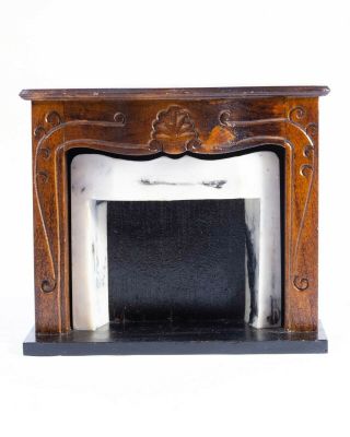 Dollhouse Miniatures Wooden & Faux Marble Fireplace,  Vintage From Concord