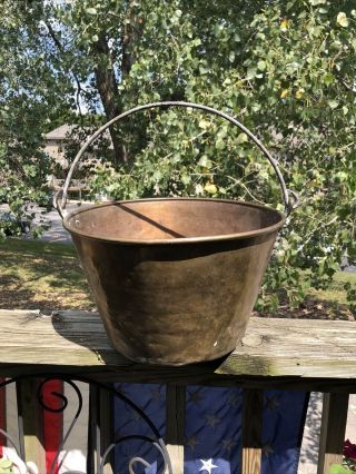 Vintage Copper Hanging Bucket Hearth Basket Wrought Iron Handle