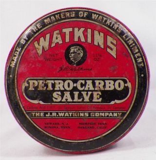 Watkins Petro Carbo Salve Tin Vintage Victorian Great Lithograph