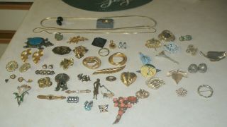 Vintage Junk Drawer Jewelry Brooch Pin Some Ear Ring And More