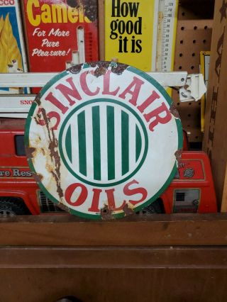 Old Vintage Sinclair Oils Porcelain Metal Sign Gas Service Station Petro