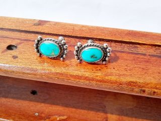 Rare Vtg Handmade Navajo Artisan Sterling Silver Blue Turquoise Blossom Earrings