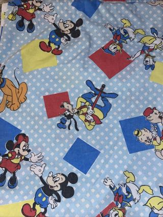 Walt Disney Mickey Mouse Twin Flat Sheet Fabric Vintage