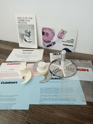 Vintage Cuisinart Food Processor Chopping Blades And Pamphlets/ Instructions