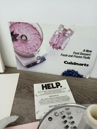 Vintage Cuisinart Food Processor Chopping Blades and pamphlets/ instructions 3