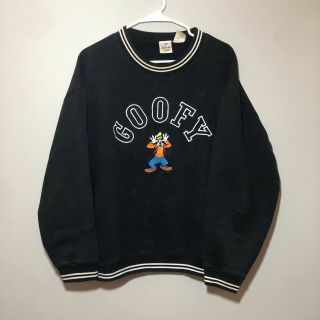 Vintage Disney Crewneck Black Sweatshirt Size Large 90s Goofy Pullover