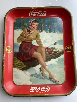 Vintage 1941 Coca - Cola Coke Tray,  Ice Skater - Favorite.