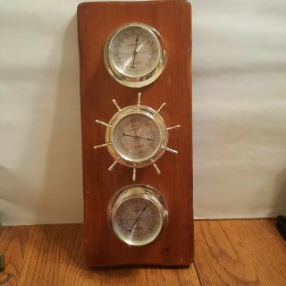 Vtg Springfield Nautical Weather Station With Key Thermometer Barometer 16 " Usa