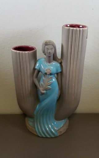 Vintage Art Deco Red Wing Pottery Charles Murphy Designed Figural Woman Vase Mcm