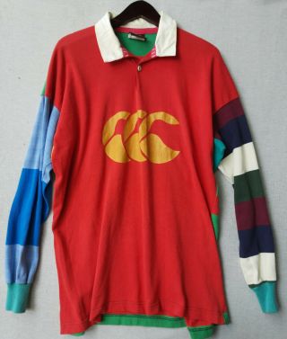 Vintage 90s Canterbury Of Zealand Rugby Poloshirt Long Sleeve Multicolor Xxl